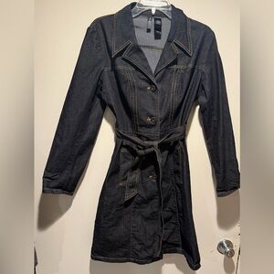 Bisou Bisou Belted Denim Trench Coat Medium Dark Wash Size M/M - Excellent